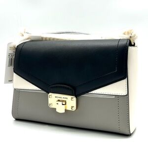 Michael Kors Kinsley leather Medium shoulder Flap Crossbody Bag Optic White